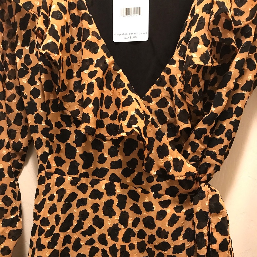 NWT FREE PROPLE LEOPARD RUFFLE WRAP DRESS, SZ SM/M - Picture 5 of 7